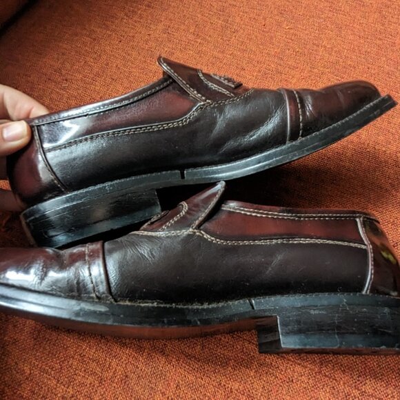 Santoni Leather Oxford Loafer Italian Slip On Polished Dark Cognac 33133 KK - Picture 5 of 11